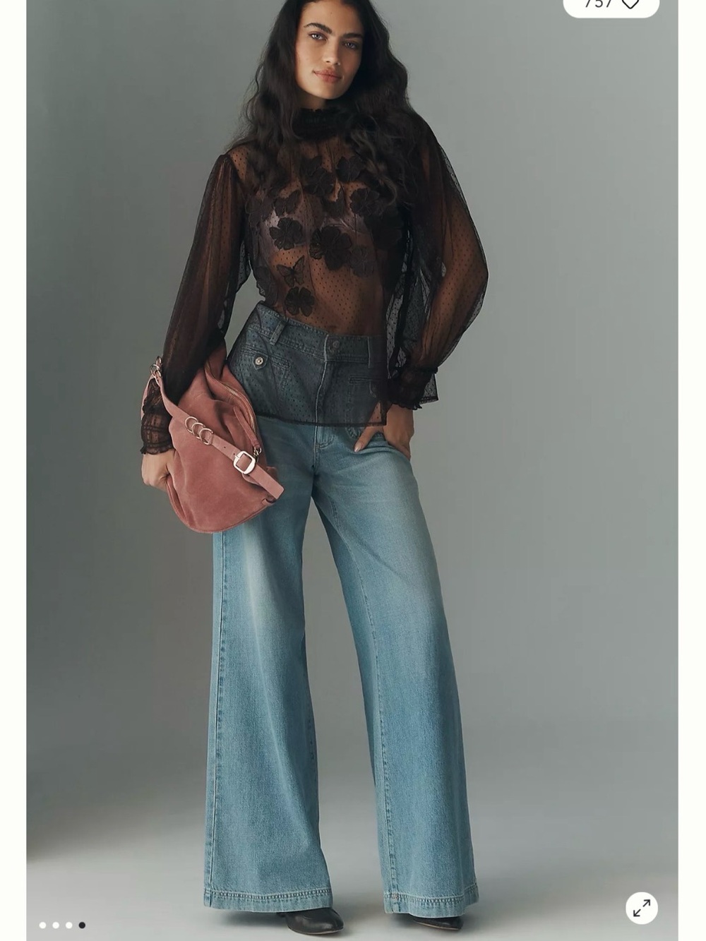 Anthropologie Sheer Butterfly Embroidered Blouse - Picture 4 of 6